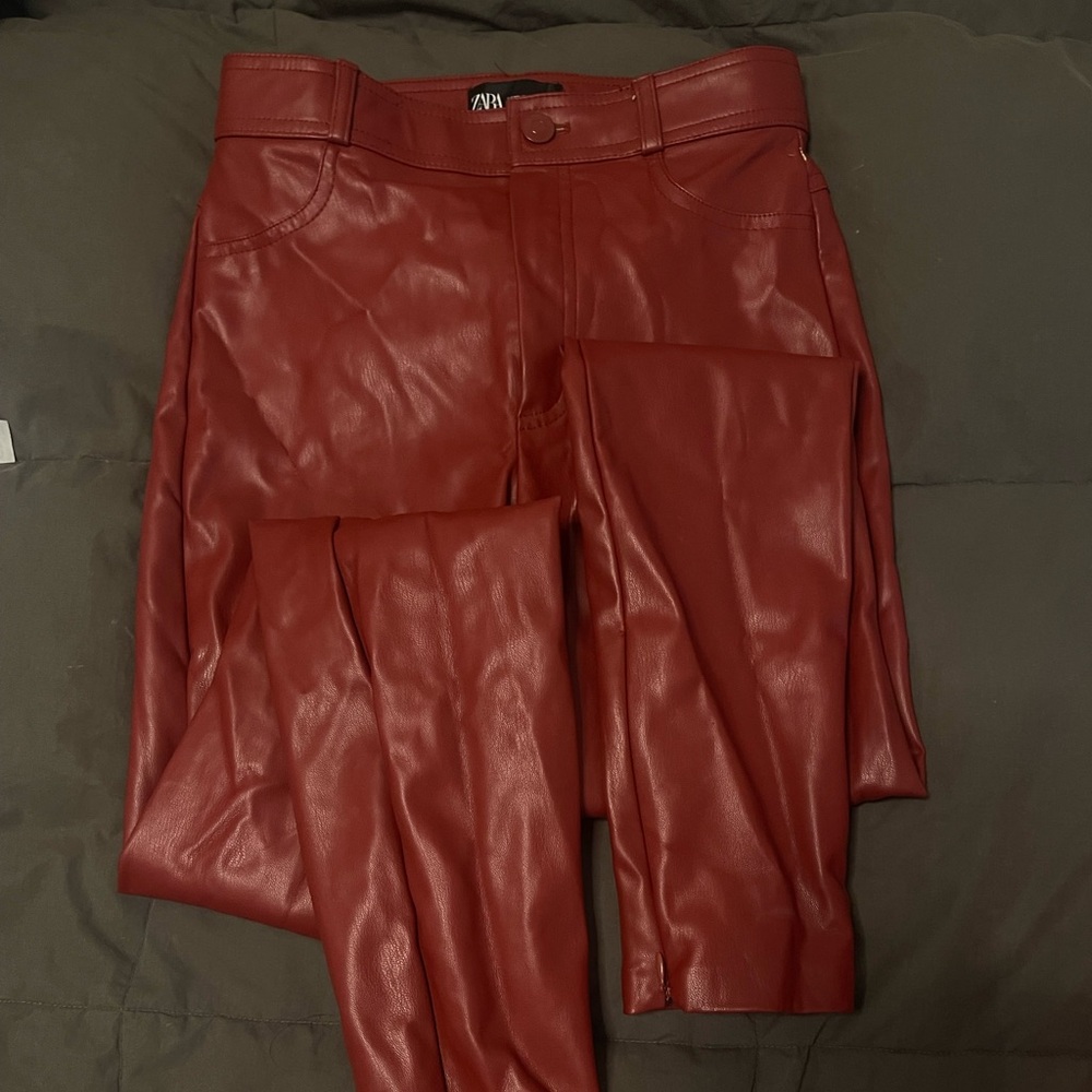 Zara red leather pants #leather #red